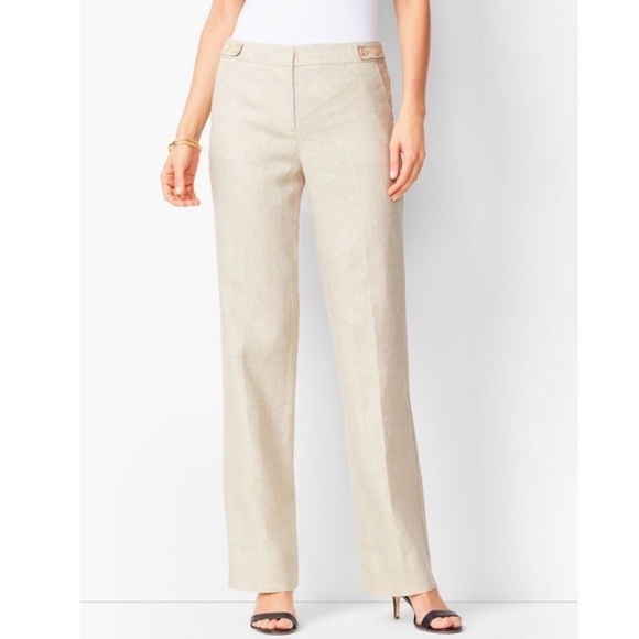 Talbots Windsor Linen Wide Leg Cream/Tan Pants 6P - Picture 1 of 11